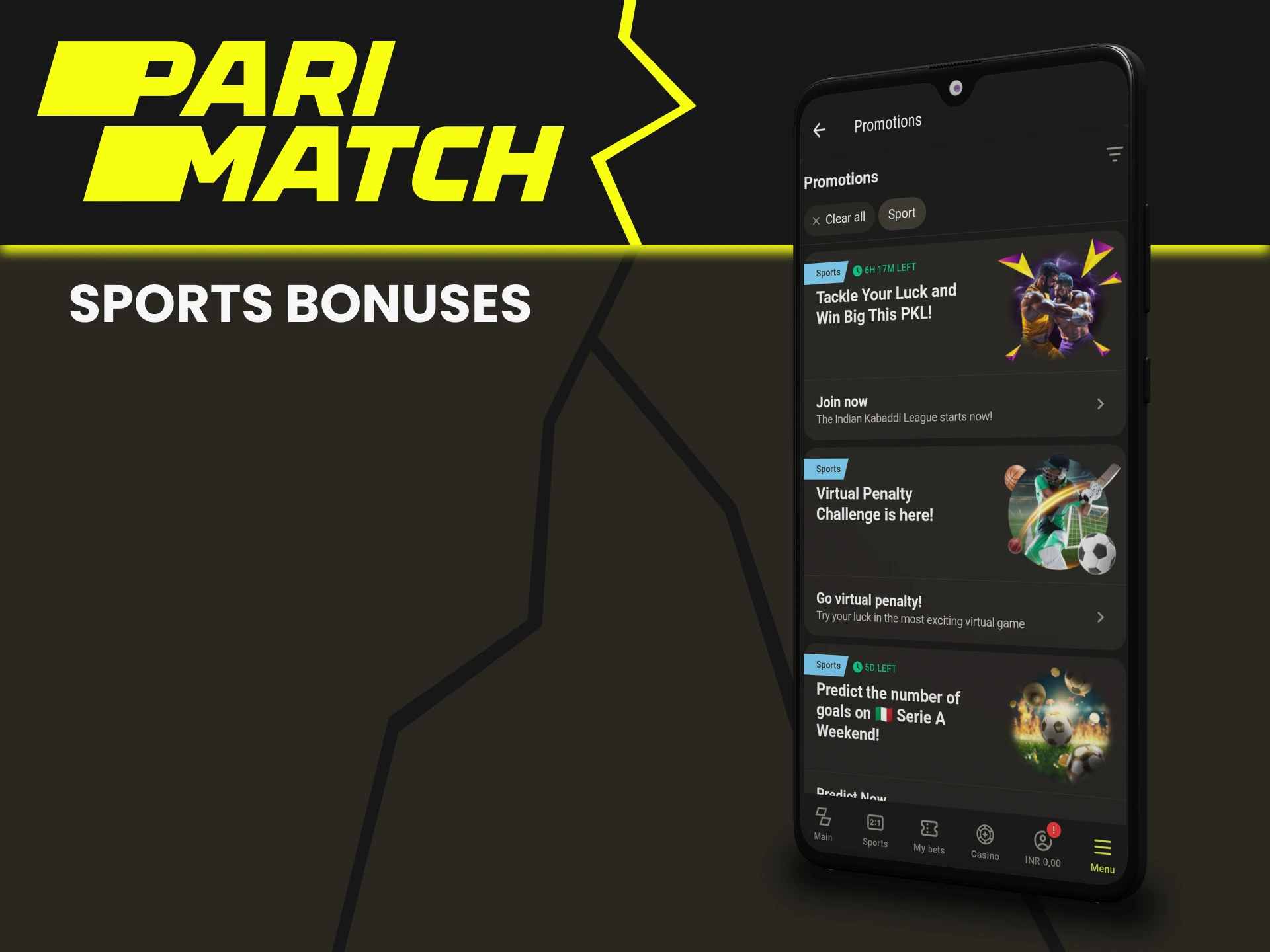 Parimatch gives bonuses for sports betting.