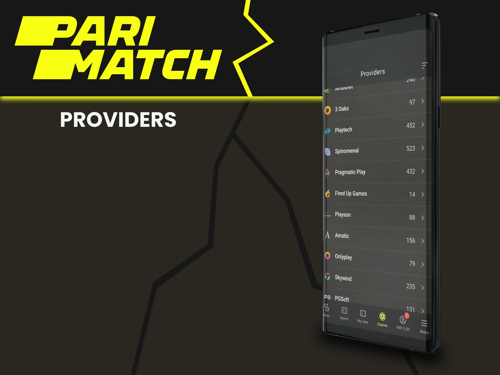 Choose your provider for games on Parimatch.