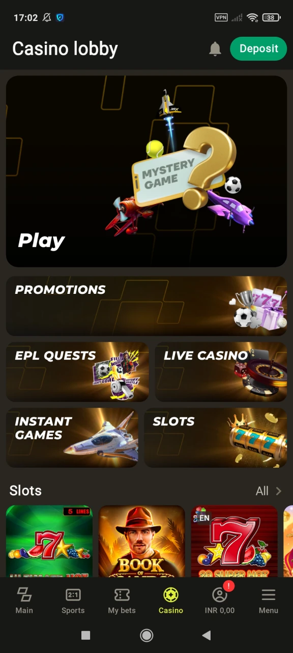 Parimatch has a large selection of casino games.