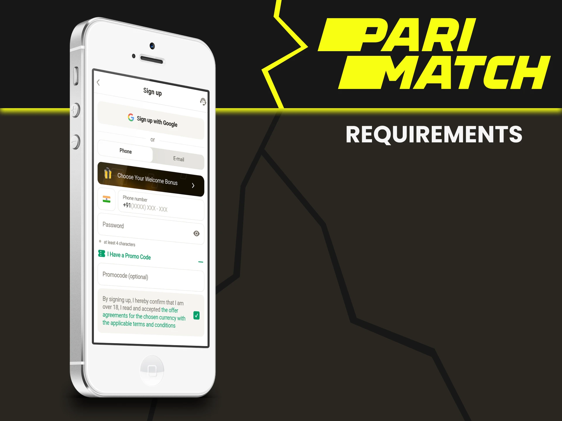 Study the requirements for registering on Parimatch.