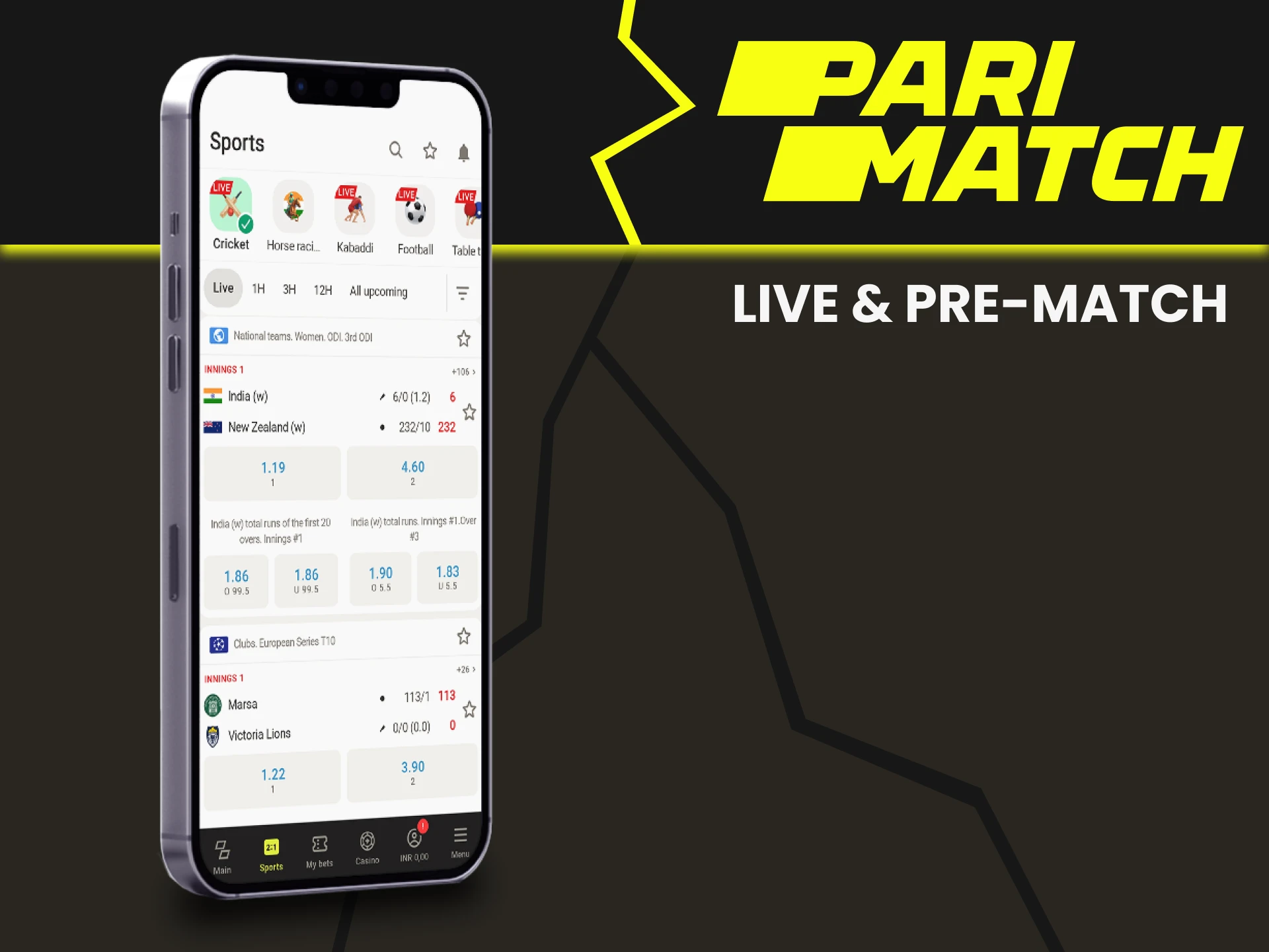 Place bets on live sports events with Parimatch.