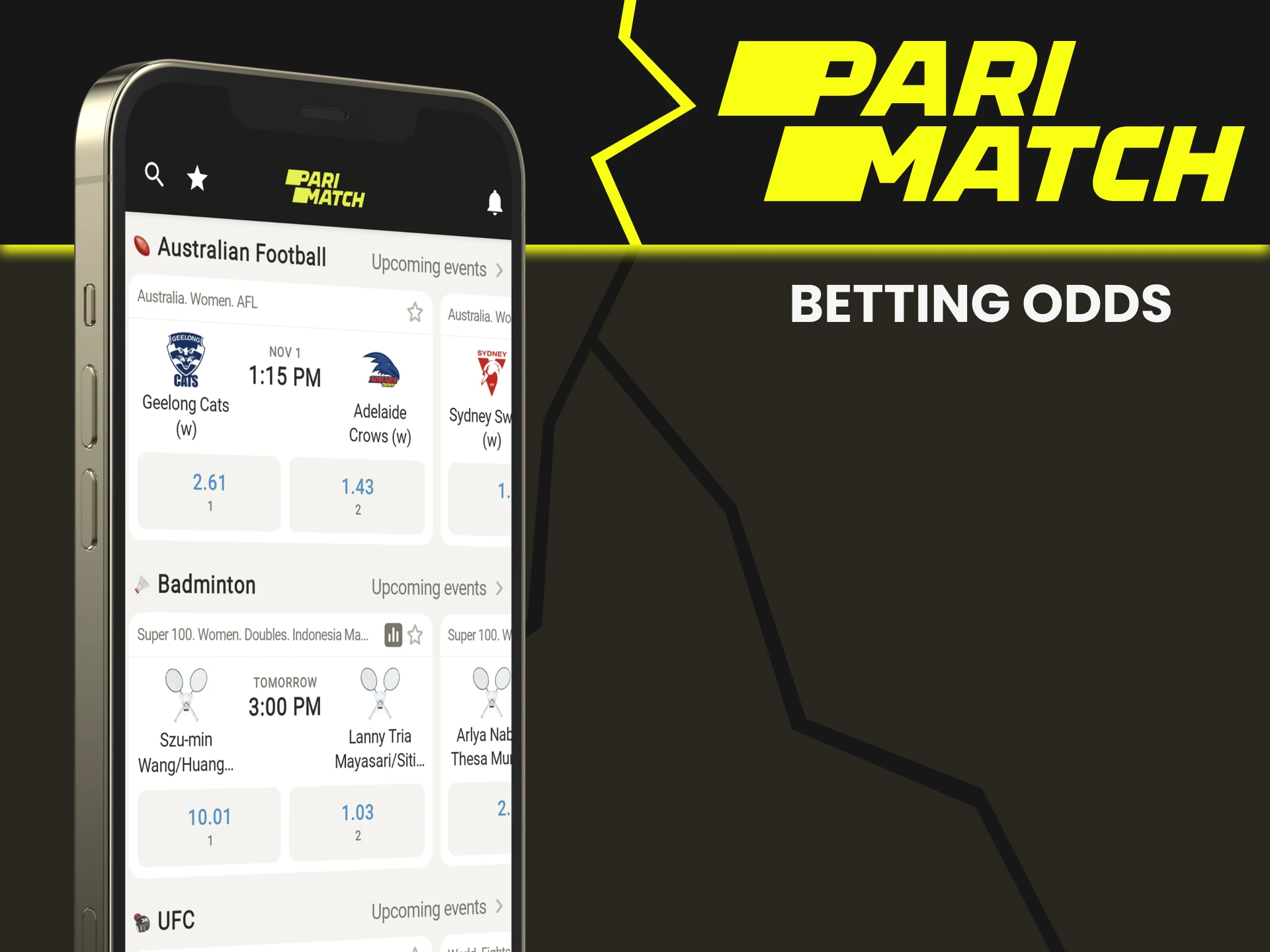 Study the odds for betting on Parimatch.