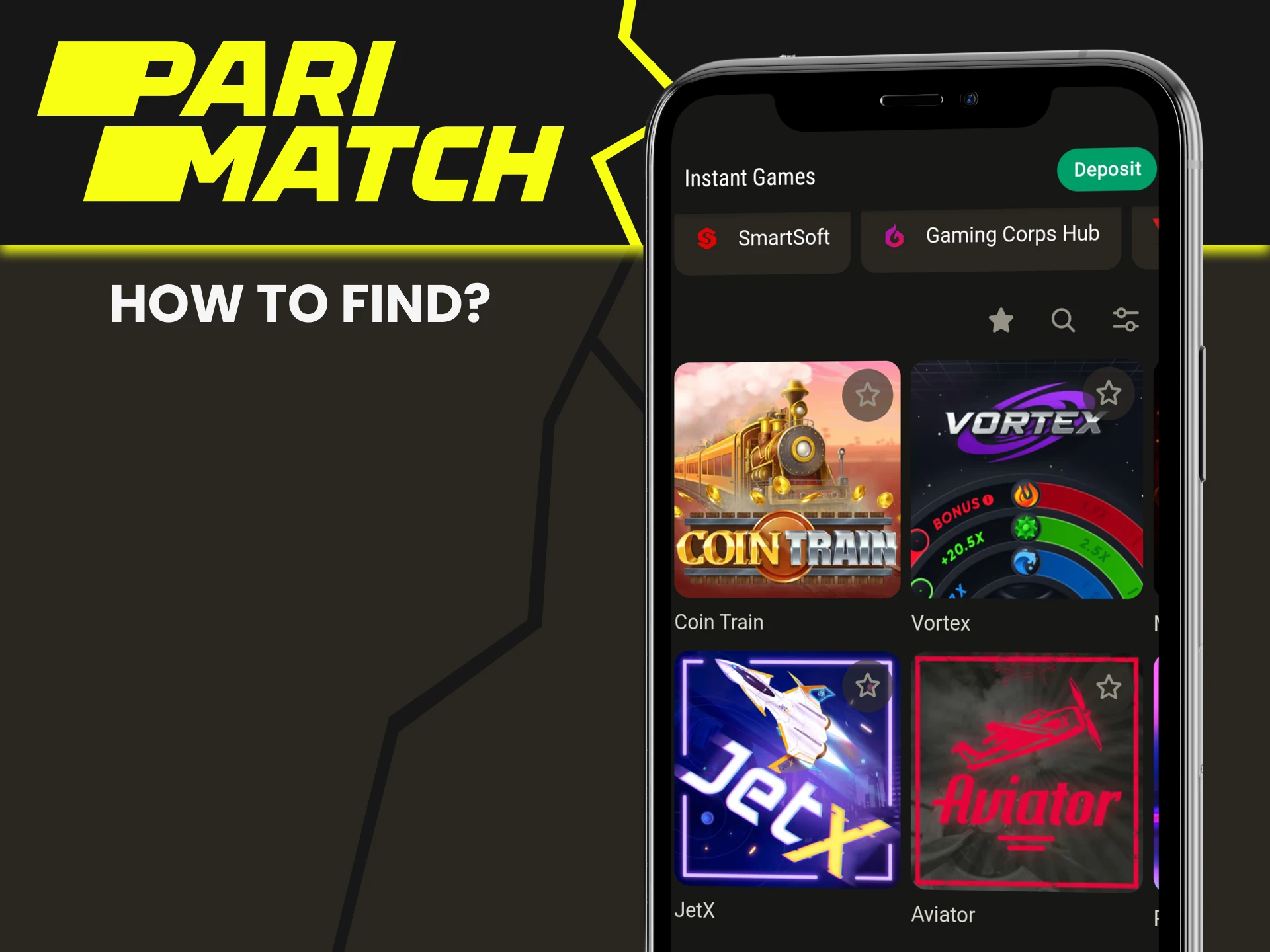 Go to the Parimatch casino section to play Aviator.