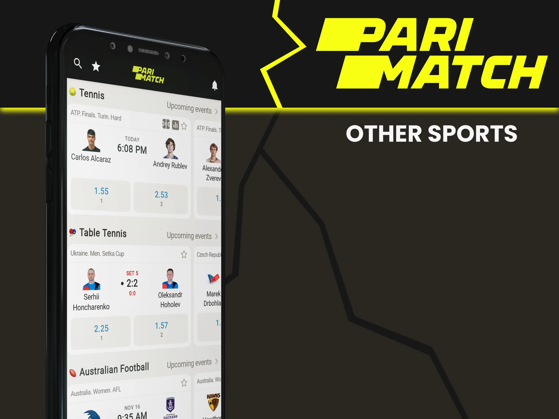 There are many sports to bet on at Parimatch.