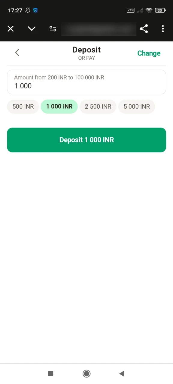 Enter the deposit amount to replenish on Parimatch.