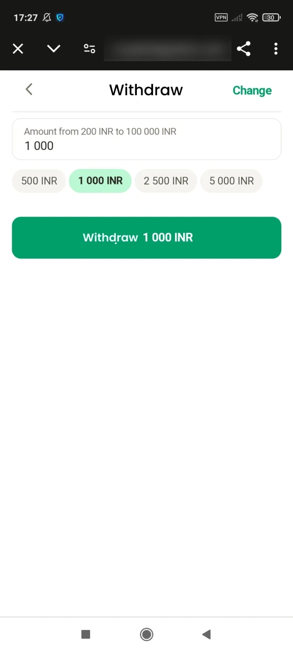 Complete the withdrawal of funds to Parimatch.