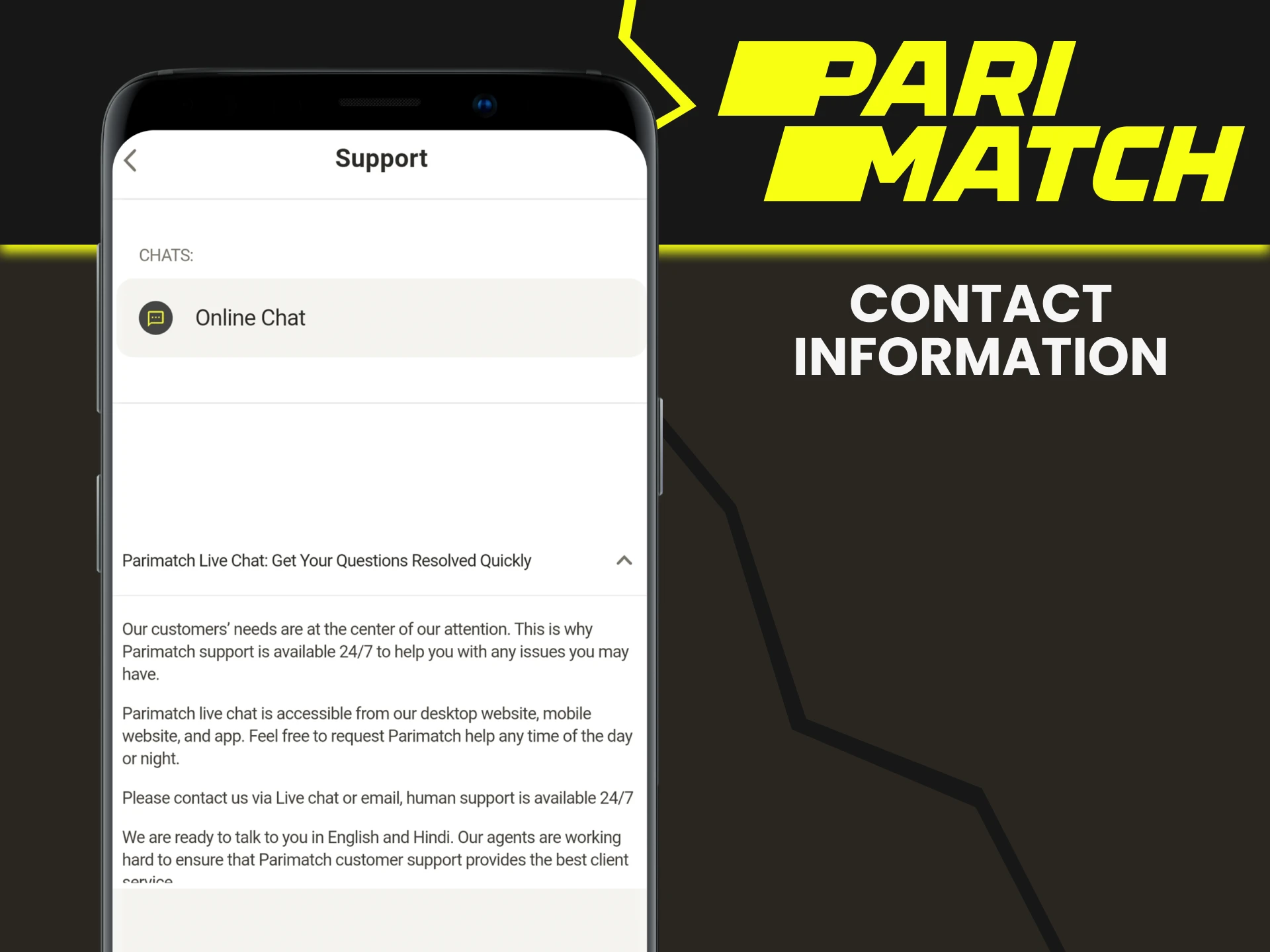 We will provide contact information from Parimatch.