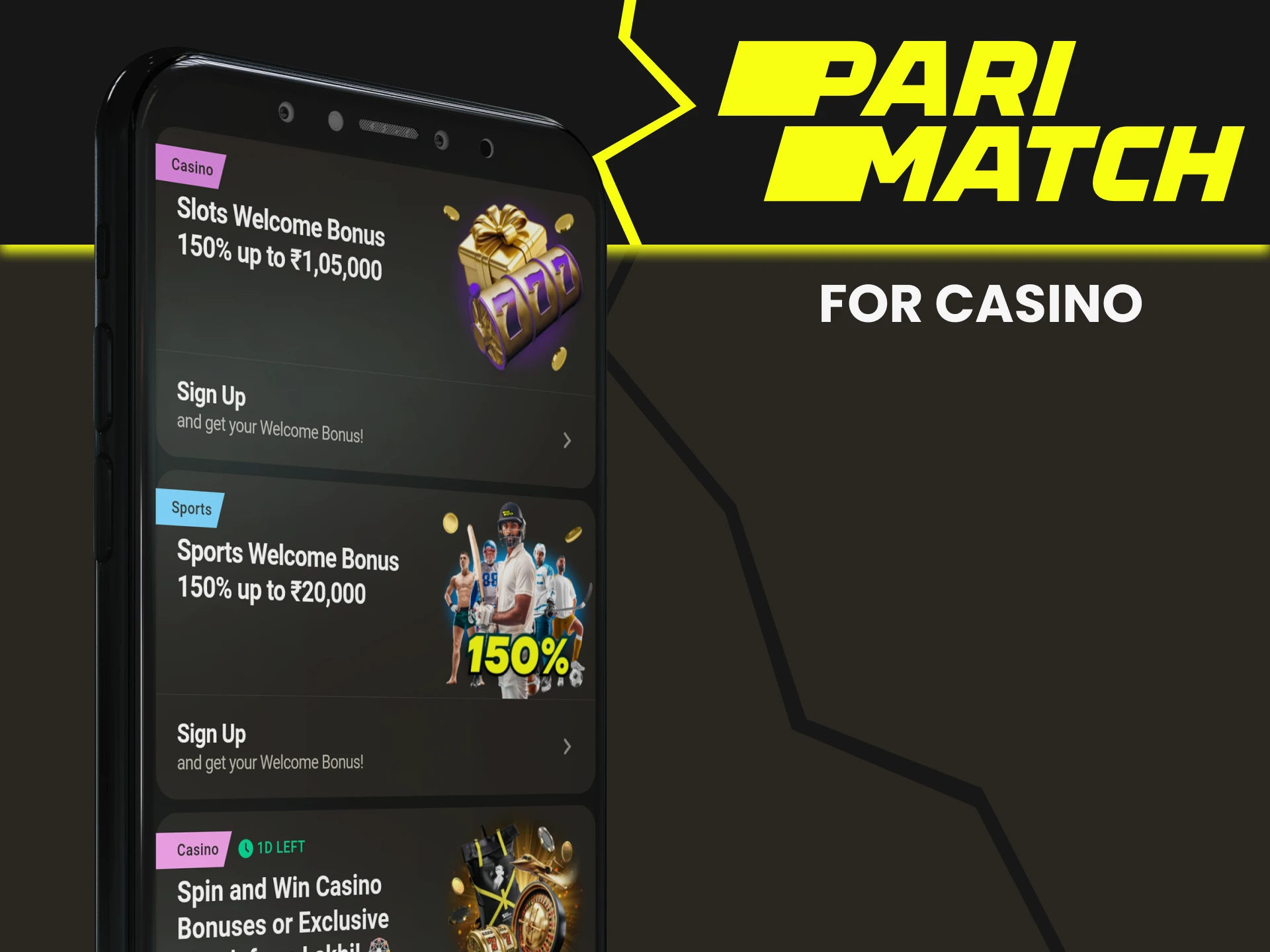 Parimatch gives a welcome bonus for casino.