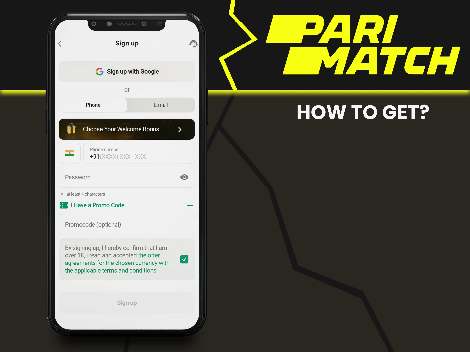 Register to receive welcome bonuses from Parimatch.