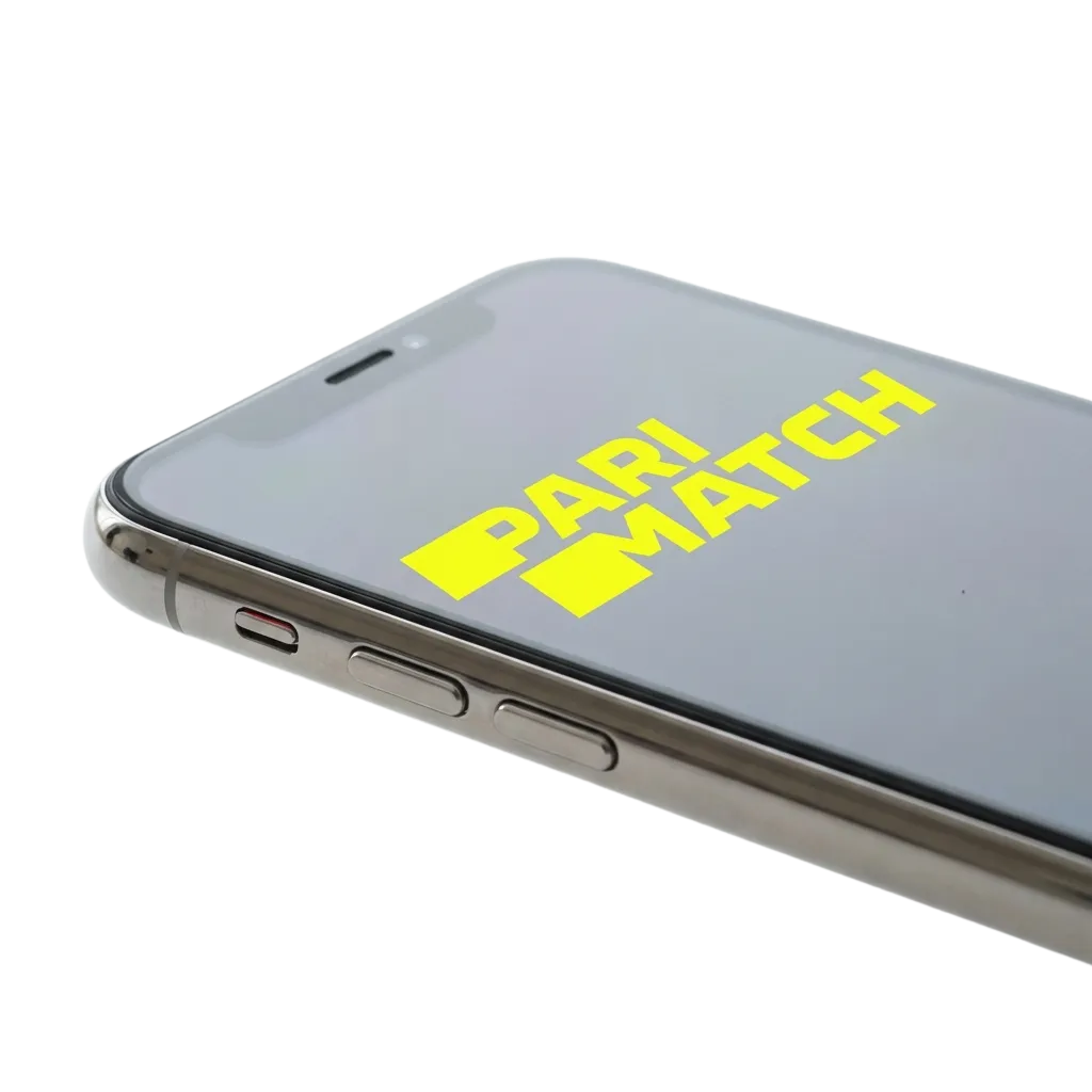 Parimatch mobile app interface on smartphone showing sports betting and casino games with welcome bonus offer